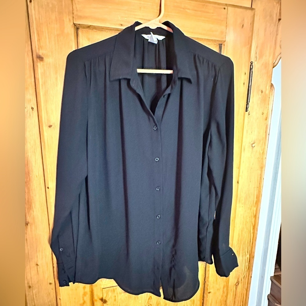 H&M Black Lightweight Button Down Blouse Size Medium Goth Cosplay Whimsigoth